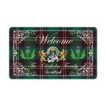 Doormat - Welcome Mat Scottish Clan Badge Chisholm Hunting Ancient Tartan Door Mat, Plaid Doormat With Thistle and Two Lion Scottish