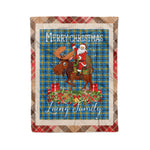 Personalized Gift Plaid Tartan Blanket Clan Laing Hunting With Moose Lover Xmas Gift Santa Riding Christmas Fleece Blanket