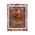 Personalized Gift Plaid Tartan Blanket Clan MacPherson Weathered With Moose Lover Xmas Gift Santa Riding Christmas Fleece Blanket