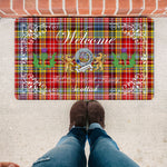 Doormat - Welcome Mat Scottish Clan Badge Drummond Of Strathallan Tartan Door Mat, Plaid Doormat With Thistle and Two Lion Scottish