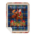 Personalized Gift Plaid Tartan Blanket Clan Grewar With Moose Lover Xmas Gift Santa Riding Buffalo Plaid Christmas Sherpa Blanket