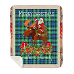 Scotstee Shop - Sherpa Blanket - Personalized Gift Plaid Tartan Blanket Clan Graham Of Montrose Ancient With Moose Lover Xmas Gift Santa Riding Buffalo Plaid Christmas Blanket