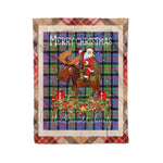 Personalized Gift Plaid Tartan Blanket Clan MacDonald Ancient With Moose Lover Xmas Gift Santa Riding Christmas Fleece Blanket
