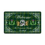 Doormat - Welcome Mat Scottish Clan Badge Cranstoun Modern Tartan Door Mat, Plaid Doormat With Thistle and Two Lion Scottish