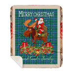 Personalized Gift Plaid Tartan Blanket Clan Sandilands Ancient With Moose Lover Xmas Gift Santa Riding Buffalo Plaid Christmas Sherpa Blanket