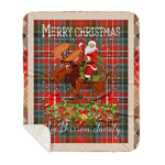 Personalized Gift Plaid Tartan Blanket Clan MacPherson Weathered With Moose Lover Xmas Gift Santa Riding Plaid Christmas Sherpa Blanket