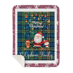 Personalized Gift Tartan Plaid Blanket Clan Colquhoun Ancient With Funny Santa Snowman Reindeer Merry Christmas Gift Sherpa Blanket, blue plaid sherpa blanket,blue tartan sherpa blanket,Buchan,buffalo plaid sherpa blanket,christmas sherpa blanket,Christmas Throw Blanket