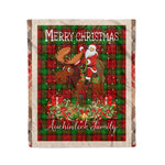 Personalized Gift Plaid Tartan Blanket Clan Auchinleck With Moose Lover Xmas Gift Santa Riding Christmas Fleece Blanket