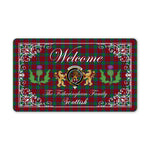 Doormat - Welcome Mat Scottish Clan Fotheringham Tartan Door Mat, Plaid Doormat With Thistle and Two Lion Scottish