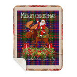 Personalized Gift Plaid Tartan Blanket Clan Donaldson With Moose Lover Xmas Gift Santa Riding Buffalo Plaid Christmas Sherpa Blanket