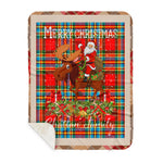 Personalized Gift Plaid Tartan Blanket Clan Chattan With Moose Lover Xmas Gift Santa Riding Buffalo Plaid Christmas Sherpa Blanket
