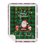 Personalized Gift Tartan Plaid Blanket Clan Douglas Green With Funny Santa Snowman Reindeer Merry Christmas Gift Sherpa Blanket, blue plaid sherpa blanket,blue tartan sherpa blanket,Buchan,buffalo plaid sherpa blanket,christmas sherpa blanket,Christmas Throw Blanket