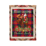 Personalized Gift Plaid Tartan Blanket Clan Charteris With Moose Lover Xmas Gift Santa Riding Christmas Fleece Blanket