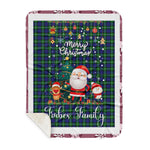 Personalized Gift Tartan Plaid Blanket Clan Forbes Modern With Funny Santa Snowman Reindeer Merry Christmas Gift Sherpa Blanket, blue plaid sherpa blanket,blue tartan sherpa blanket,Buchan,buffalo plaid sherpa blanket,christmas sherpa blanket,Christmas Throw Blanket