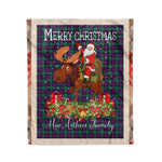 Personalized Gift Plaid Tartan Blanket Clan MacArthur of Milton With Moose Lover Xmas Gift Santa Riding Christmas Fleece Blanket