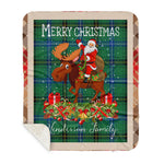 Personalized Gift Plaid Tartan Blanket Clan Henderson Ancient With Moose Lover Xmas Gift Santa Riding Buffalo Plaid Christmas Sherpa Blanket