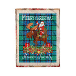 Personalized Gift Plaid Tartan Blanket Clan Flower Of Scotland With Moose Lover Xmas Gift Santa Riding Christmas Fleece Blanket