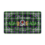 Doormat - Welcome Mat Scottish Clan Badge Farquharson Tartan Door Mat, Plaid Doormat With Thistle and Two Lion Scottish