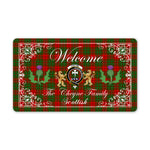 Doormat - Welcome Mat Scottish Clan Cheyne Tartan Door Mat, Plaid Doormat With Thistle and Two Lion Scottish