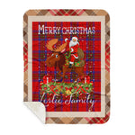 Personalized Gift Plaid Tartan Blanket Clan Leslie Modern With Moose Lover Xmas Gift Santa Riding Buffalo Plaid Christmas Sherpa Blanket