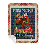 Personalized Gift Plaid Tartan Blanket Clan Fletcher Ancient With Moose Lover Xmas Gift Santa Riding Buffalo Plaid Christmas Sherpa Blanket