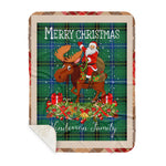 Personalized Gift Plaid Tartan Blanket Clan Henderson Ancient With Moose Lover Xmas Gift Santa Riding Buffalo Plaid Christmas Sherpa Blanket
