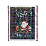Personalized Gift Tartan Plaid Blanket Clan Fletcher Modern With Funny Santa Snowman Reindeer Merry Christmas Fleece Blanket, Home Living Room, Plaid Blanket, Tartan Blanket, Scottish Blanket, Buffalo fleece blanket, Christmas Blanket