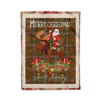 Personalized Gift Plaid Tartan Blanket Clan Scott Brown Modern With Moose Lover Xmas Gift Santa Riding Christmas Fleece Blanket