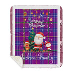 Personalized Gift Tartan Plaid Blanket Clan Jackson With Funny Santa Snowman Reindeer Merry Christmas Gift Sherpa Blanket, blue plaid sherpa blanket,blue tartan sherpa blanket,Buchan,buffalo plaid sherpa blanket,christmas sherpa blanket,Christmas Throw Blanket