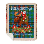 Personalized Gift Plaid Tartan Blanket Clan Fletcher of Dunan With Moose Lover Xmas Gift Santa Riding Buffalo Plaid Christmas Sherpa Blanket
