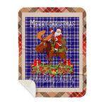Personalized Gift Plaid Tartan Blanket Clan Ochterlony With Moose Lover Xmas Gift Santa Riding Buffalo Plaid Christmas Sherpa Blanket