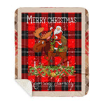 Personalized Gift Plaid Tartan Blanket Clan Ramsay Modern With Moose Lover Xmas Gift Santa Riding Buffalo Plaid Christmas Sherpa Blanket