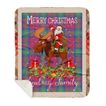 Personalized Gift Plaid Tartan Blanket Clan Lindsay Ancient With Moose Lover Xmas Gift Santa Riding Buffalo Plaid Christmas Sherpa Blanket