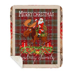 Personalized Gift Plaid Tartan Blanket Clan Lindsay With Moose Lover Xmas Gift Santa Riding Buffalo Plaid Christmas Sherpa Blanket