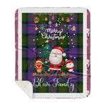Personalized Gift Tartan Plaid Blanket Clan Blair With Funny Santa Snowman Reindeer Merry Christmas Gift Sherpa Blanket, blue plaid sherpa blanket,blue tartan sherpa blanket,Buchan,buffalo plaid sherpa blanket,christmas sherpa blanket,Christmas Throw Blanket