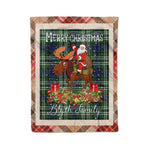 Personalized Gift Plaid Tartan Blanket Clan Blyth Tweeside District With Moose Lover Xmas Gift Santa Riding Christmas Fleece Blanket