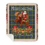 Personalized Gift Plaid Tartan Blanket Clan MacLellan With Moose Lover Xmas Gift Santa Riding Plaid Christmas Sherpa Blanket