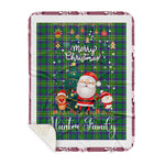 Personalized Gift Tartan Plaid Blanket Clan Hunter of Hunterston With Funny Santa Snowman Reindeer Merry Christmas Gift Sherpa Blanket, blue plaid sherpa blanket,blue tartan sherpa blanket,Buchan,buffalo plaid sherpa blanket,christmas sherpa blanket,Christmas Throw Blanket