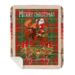 Personalized Gift Plaid Tartan Blanket Clan Hay Ancient With Moose Lover Xmas Gift Santa Riding Buffalo Plaid Christmas Sherpa Blanket