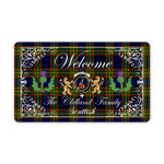 Doormat - Welcome Mat Scottish Clan Clelland Tartan Door Mat, Plaid Doormat With Thistle and Two Lion Scottish