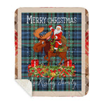 Personalized Gift Plaid Tartan Blanket Clan MacKinlay Ancient With Moose Lover Xmas Gift Santa Riding Plaid Christmas Sherpa Blanket
