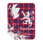 Scotstee Shop - Tartan Blanket Thistle and Lion Scottish Clan Galloway Red Plaid Blanket - Sherpa Blanket