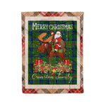 Personalized Gift Plaid Tartan Blanket Clan Cranston Green With Moose Lover Xmas Gift Santa Riding Christmas Fleece Blanket