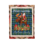 Personalized Gift Plaid Tartan Blanket Clan MacEwan Ancient With Moose Lover Xmas Gift Santa Riding Christmas Fleece Blanket