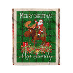 Personalized Gift Plaid Tartan Blanket Clan Mar Tribe With Moose Lover Xmas Gift Santa Riding Christmas Fleece Blanket