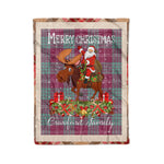 Personalized Gift Plaid Tartan Blanket Clan Crawford Ancient With Moose Lover Xmas Gift Santa Riding Christmas Fleece Blanket
