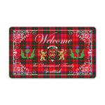 Doormat - Welcome Mat Scottish Clan Drummond Modern Tartan Door Mat, Plaid Doormat With Thistle and Two Lion Scottish