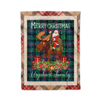Personalized Gift Plaid Tartan Blanket Clan Urquhart Modern With Moose Lover Xmas Gift Santa Riding Christmas Fleece Blanket