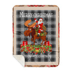 Personalized Gift Plaid Tartan Blanket Clan Douglas Grey With Moose Lover Xmas Gift Santa Riding Buffalo Plaid Christmas Sherpa Blanket