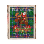Personalized Gift Plaid Tartan Blanket Clan Young With Moose Lover Xmas Gift Santa Riding Christmas Fleece Blanket